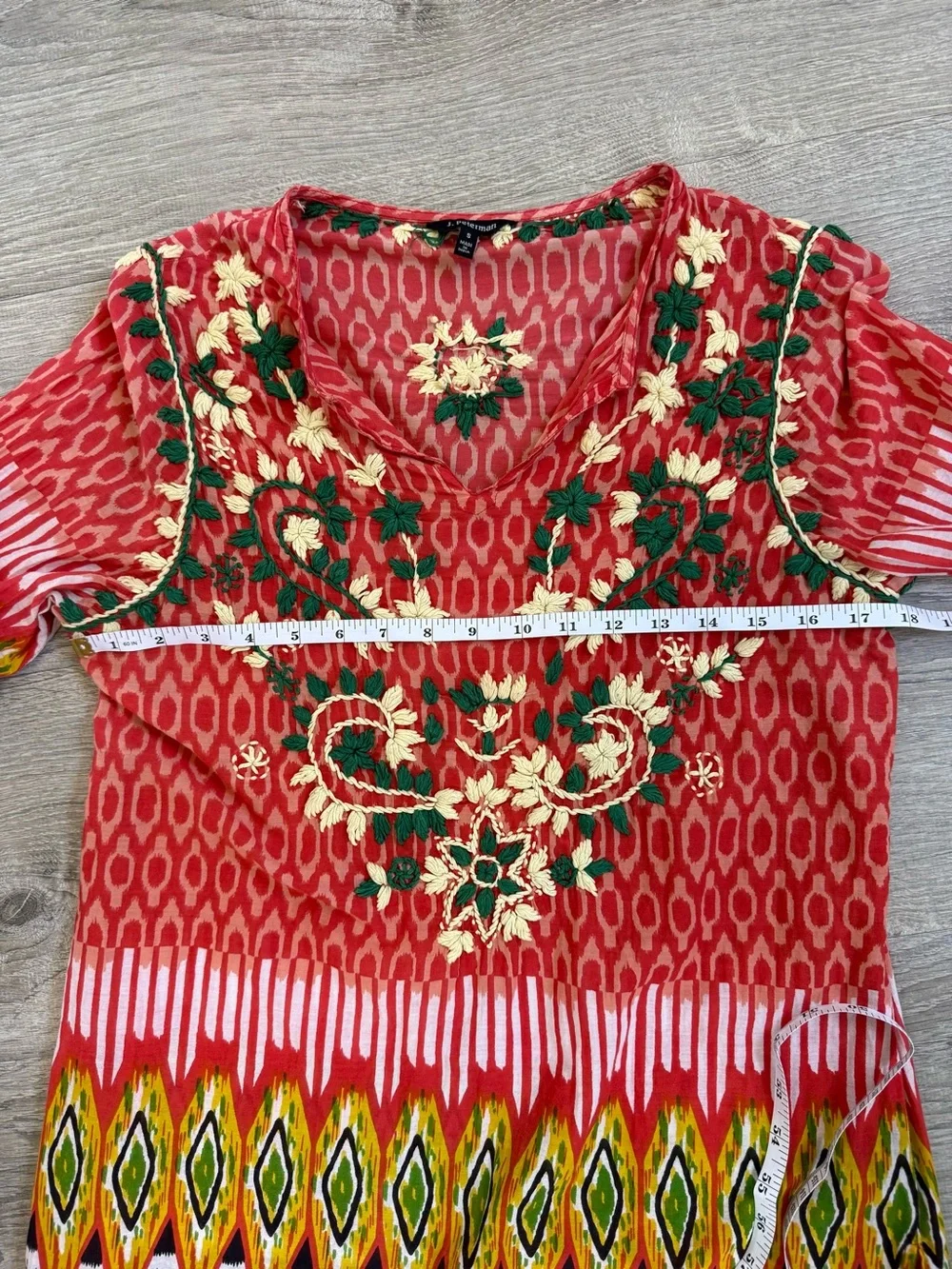 J. Peterman Red Multi-Color Embroidered Tunic Dress - boho hippie eclectic artsy
